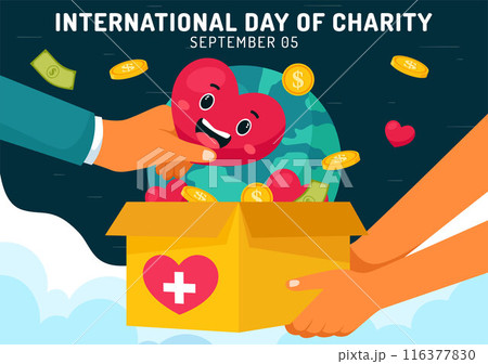 Vector Illustration for International Day of Charity on September 5th with a Donation Package, Love Concept Background by Volunteer in Flat Cartoon 116377830