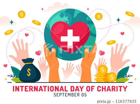 Vector Illustration for International Day of Charity on September 5th with a Donation Package, Love Concept Background by Volunteer in Flat Cartoon 116377835