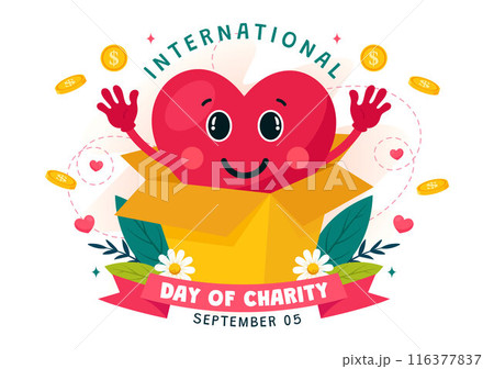 Vector Illustration for International Day of Charity on September 5th with a Donation Package, Love Concept Background by Volunteer in Flat Cartoon 116377837