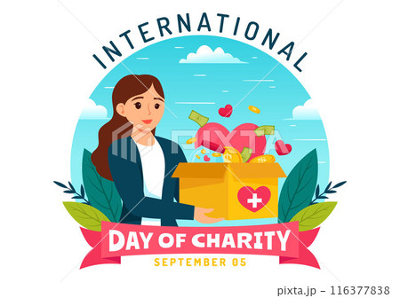 Vector Illustration for International Day of Charity on September 5th with a Donation Package, Love Concept Background by Volunteer in Flat Cartoon 116377838