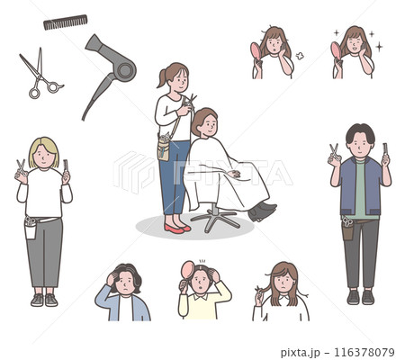 ヘアサロンのイラストセット ヘアサロンのイラストセット 116378079