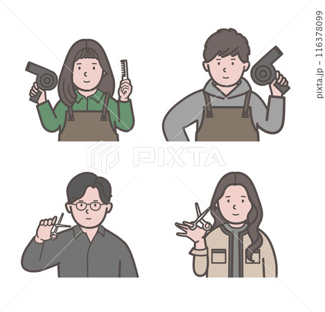 さまざまな美容師の上半身イラスト 116378099