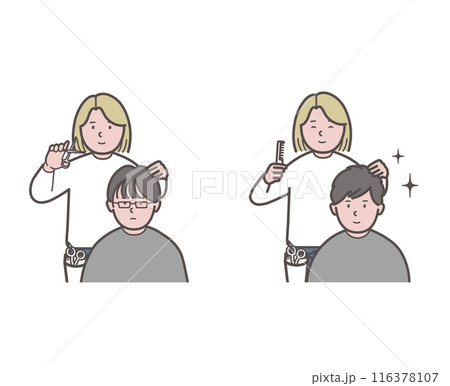 ヘアサロンでイメージチェンジした男性のビフォーアフター ヘアサロンでイメージチェンジした男性のビフォーアフター 116378107