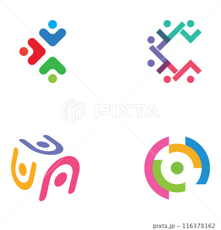 Community logo , community network , and people check.Logos for teams or groups , kindergartens , and companies. With vector illustration editing. 116378162