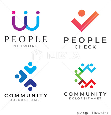 Community logo , community network , and people check.Logos for teams or groups , kindergartens , and companies. With vector illustration editing. 116378164