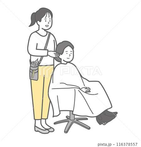 ヘアサロンで髪のカウンセリングする美容師とお客さん ヘアサロンで髪のカウンセリングする美容師とお客さん 116378557