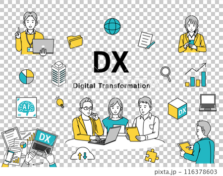 Illustration set of startup companies promoting and working on digital transformation 116378603