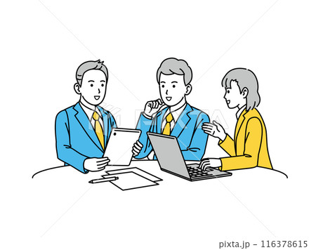 ミーティングや話し合いをするビジネスパーソン、会社員のイラスト 116378615