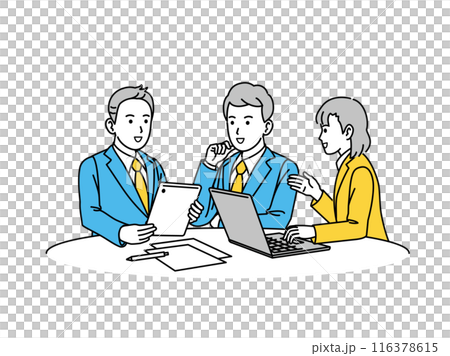 商務人士和辦公室工作人員舉行會議和討論的插圖 116378615