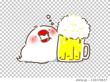 喝醉的麻雀和一大杯啤酒 116378637