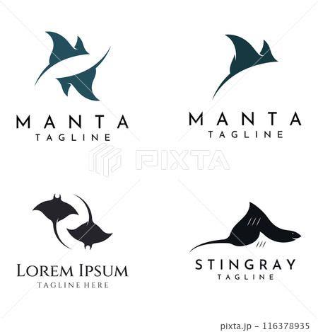 Marine animal stingray or batoidea logo design. With template vector illustration. Marine animal stingray or batoidea logo design. With template vector illustration. 116378935
