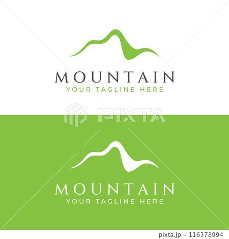Mountain landscape view, minimalistic design. Logo for photographers, climbers and adventurers. Editing using vector illustration. 116378994
