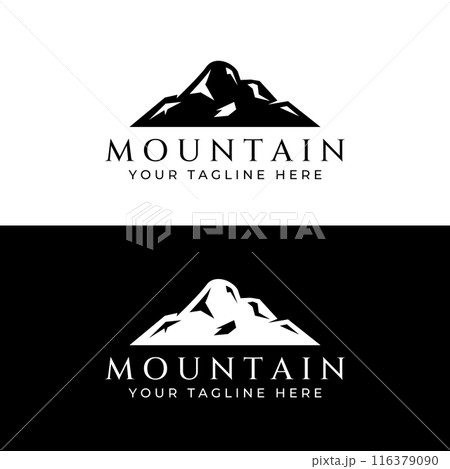 Mountain landscape view, minimalistic design. Logo for photographers, climbers and adventurers. Editing using vector illustration. 116379090