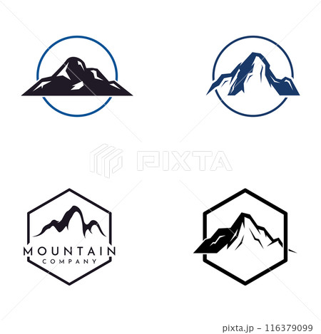 Mountain landscape view, minimalistic design. Logo for photographers, climbers and adventurers. Editing using vector illustration. 116379099