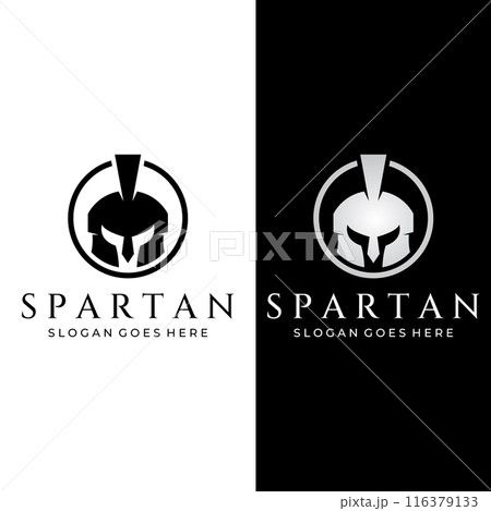 Strong and brave spartan or spartan war warrior helmet logo.Designed with template vector illustration editing. Strong and brave spartan or spartan war warrior helmet logo.Designed with template vector illustration editing. 116379133