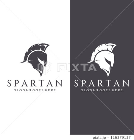 Strong and brave spartan or spartan war warrior helmet logo.Designed with template vector illustration editing. Strong and brave spartan or spartan war warrior helmet logo.Designed with template vector illustration editing. 116379137
