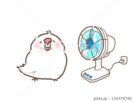 風になびいている文鳥と強風の扇風機 116379740