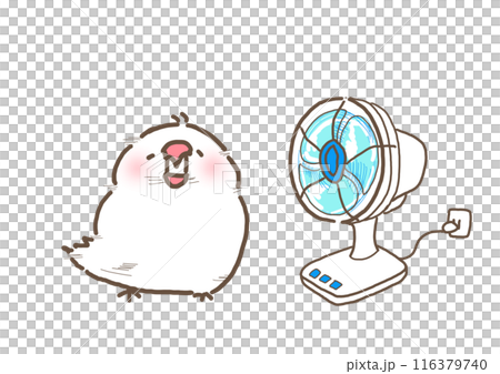 風になびいている文鳥と強風の扇風機 116379740
