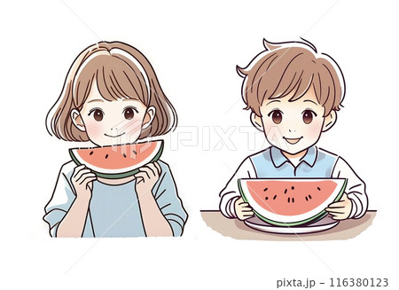スイカを食べる子供のイラスト素材 116380123