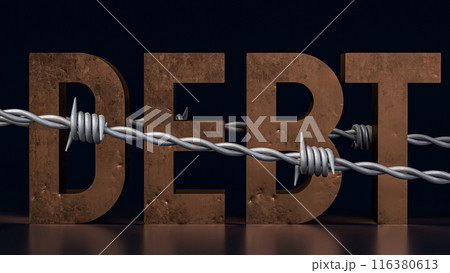 The rusty text Debt and barbed wire for Business concept 3d rendering. 116380613
