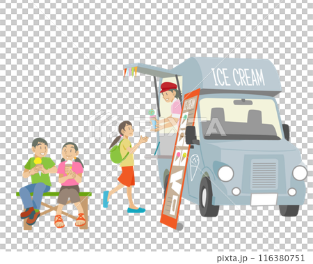 Illustration of kids shopping at an ice cream truck 116380751