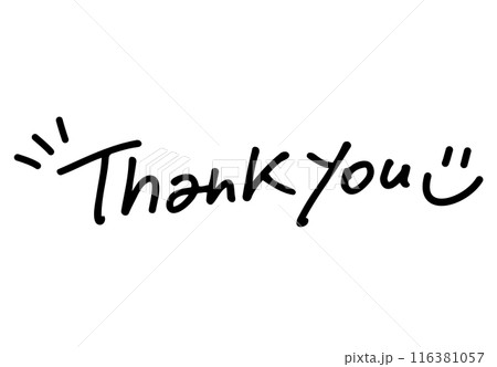 サンキュー　thank you　ペンで書いたおしゃれな手書き文字　横 116381057