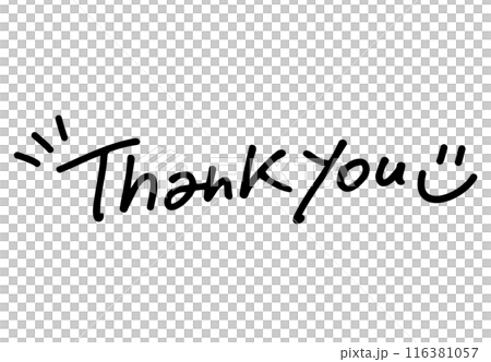 サンキュー　thank you　ペンで書いたおしゃれな手書き文字　横 116381057