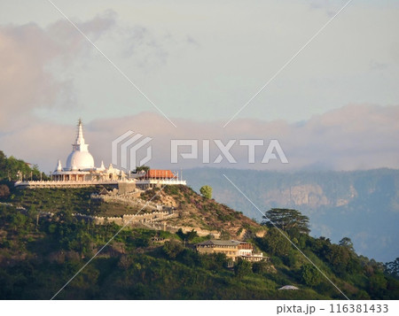 朝日に照らされる仏舎利塔 116381433