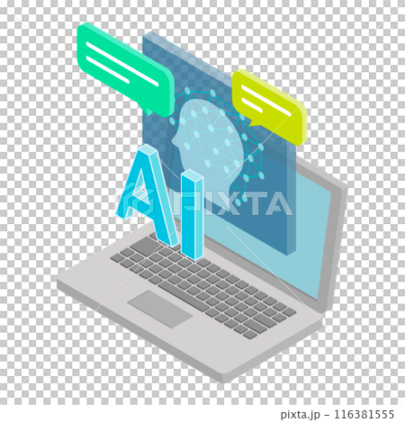 Isometric illustration: laptop and AI Isometric illustration: laptop and AI 116381555