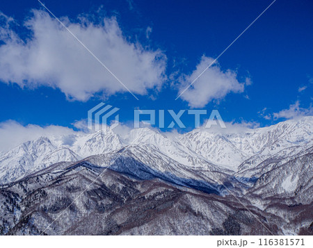 雪に覆われた北アルプス 長野県白馬村 雪に覆われた北アルプス 長野県白馬村 116381571