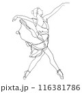 Line art of Ballet Modern Minimalist Drawing. Woman Ballerina One Line Illustration 116381786