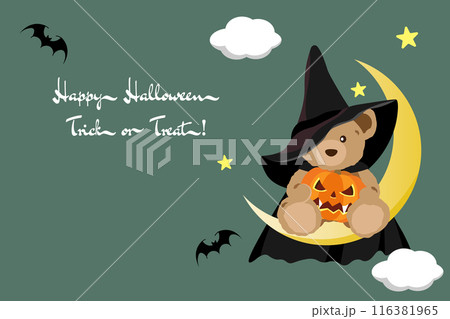 ハロウィンの仮装をしたクマのぬいぐるみのポストカード01 横 116381965