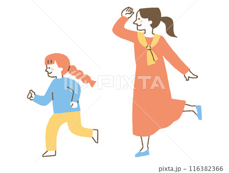 娘の後を追って走るお母さん_色 娘の後を追って走るお母さん_色 116382366