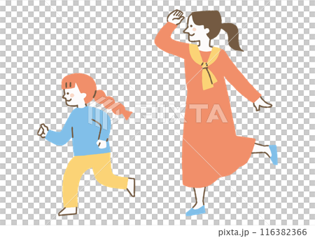娘の後を追って走るお母さん_色 娘の後を追って走るお母さん_色 116382366