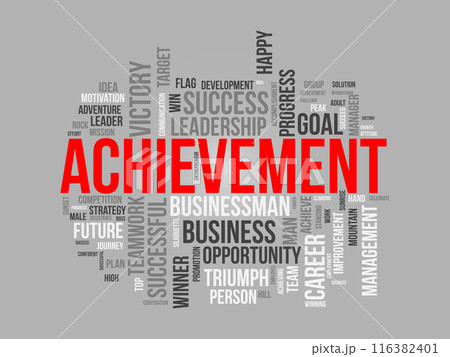 Achievement wordcloud template. Business concept vector background. 116382401