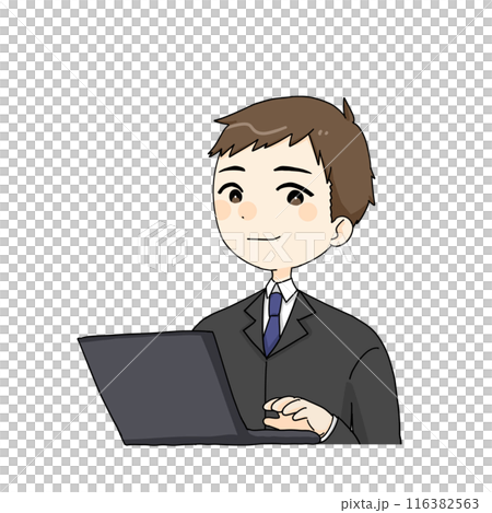A man in a suit using a laptop 116382563