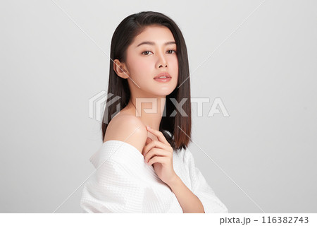 Beautiful young asian woman with clean fresh skin on white background, Face care, Facial treatment, Cosmetology, beauty and spa, Asian women portrait. 116382743