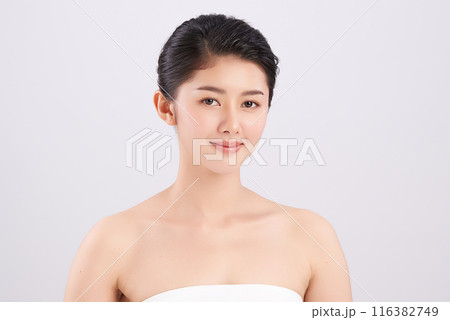 Beautiful young asian woman with clean fresh skin on white background, Face care, Facial treatment, Cosmetology, beauty and spa, Asian women portrait. 116382749
