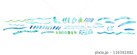 水彩画。水彩タッチの暑中見舞い背景。手描きの抽象画ベクターイラスト。落書き風ライン。 116382882