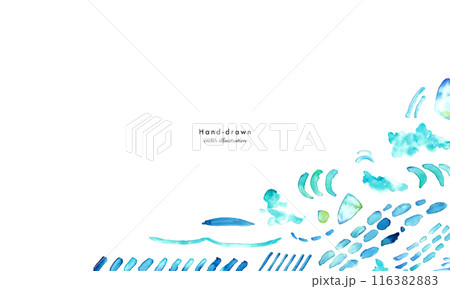 水彩画。水彩タッチの暑中見舞い背景。手描きの抽象画ベクターイラスト。落書き風ライン。 116382883
