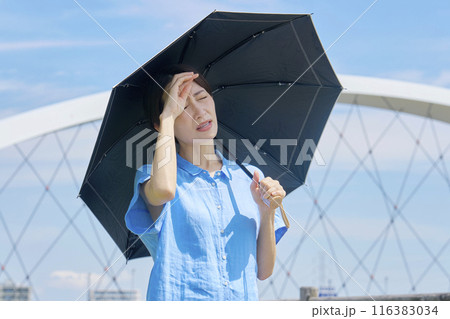 猛暑日に日傘を差す女性 116383034