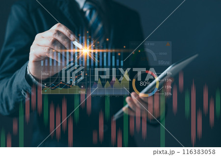 businessman draw graphs report and progress of business and analyze financial,and investment.Use technology to plan strategy to success goals and growth stock.online business,online digital marketing. 116383058