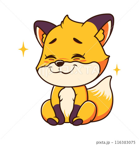 Cute Baby Fox Animal Mascot Cartoon Character Illustration with Smile Expression 116383075