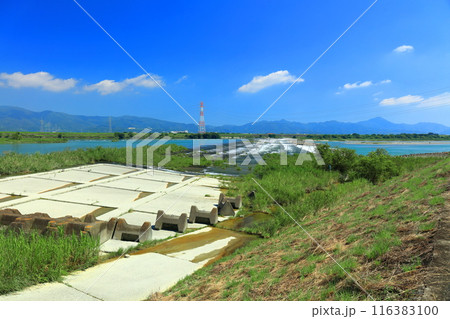 【徳島県】快晴の第十堰（吉野川） 116383100