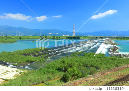 【徳島県】快晴の第十堰（吉野川） 116383104