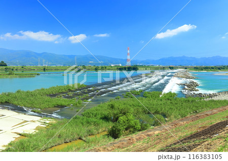 【徳島県】快晴の第十堰（吉野川） 116383105