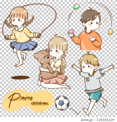 Set illustrations of children playing various games 116383224