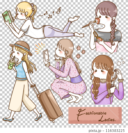 設定時尚女孩的插圖 116383225