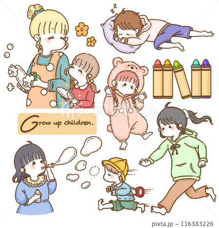 親子/子育てのセットイラスト 親子/子育てのセットイラスト 116383226