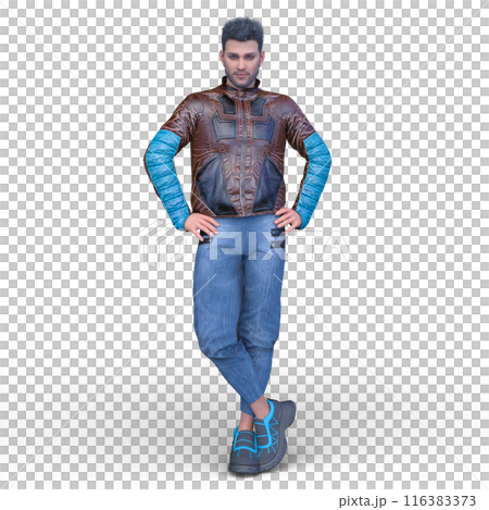 man wearing a leather jacket 116383373